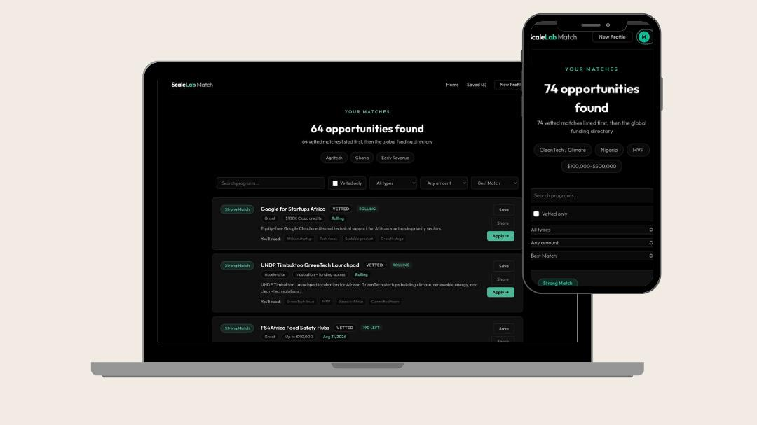 ScaleLab Match dashboard